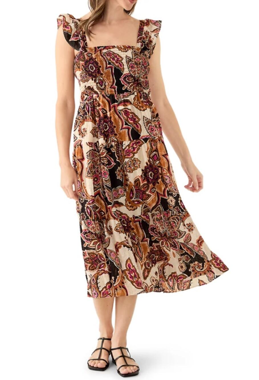 Vince Camuto Women's Square Neck Paisley Print Midi Dress XL
